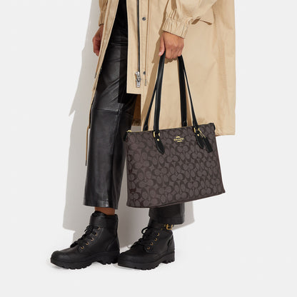 CS187-Gallery Tote Bag In Signature Canvas-Im/Brown Black