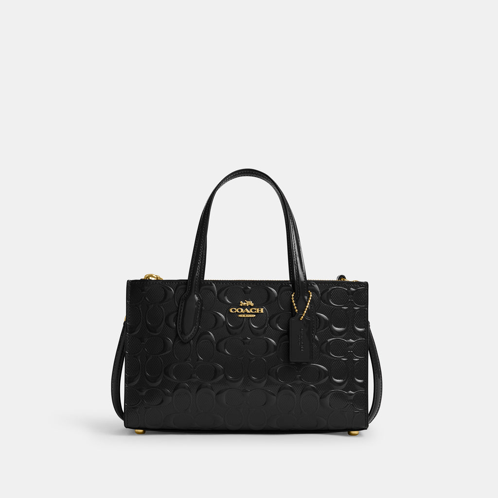 COACH◇ NINA Small トートバッグ 在庫確認ください CV400 COACH Nina Small Tote Bag Signature Patent leather Black