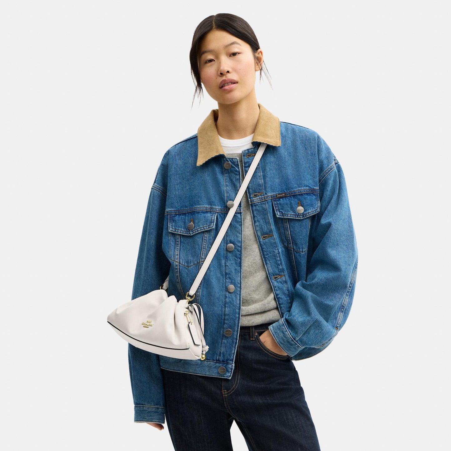 CV529-Faye Shoulder Bag with Ruching-Im/Chalk