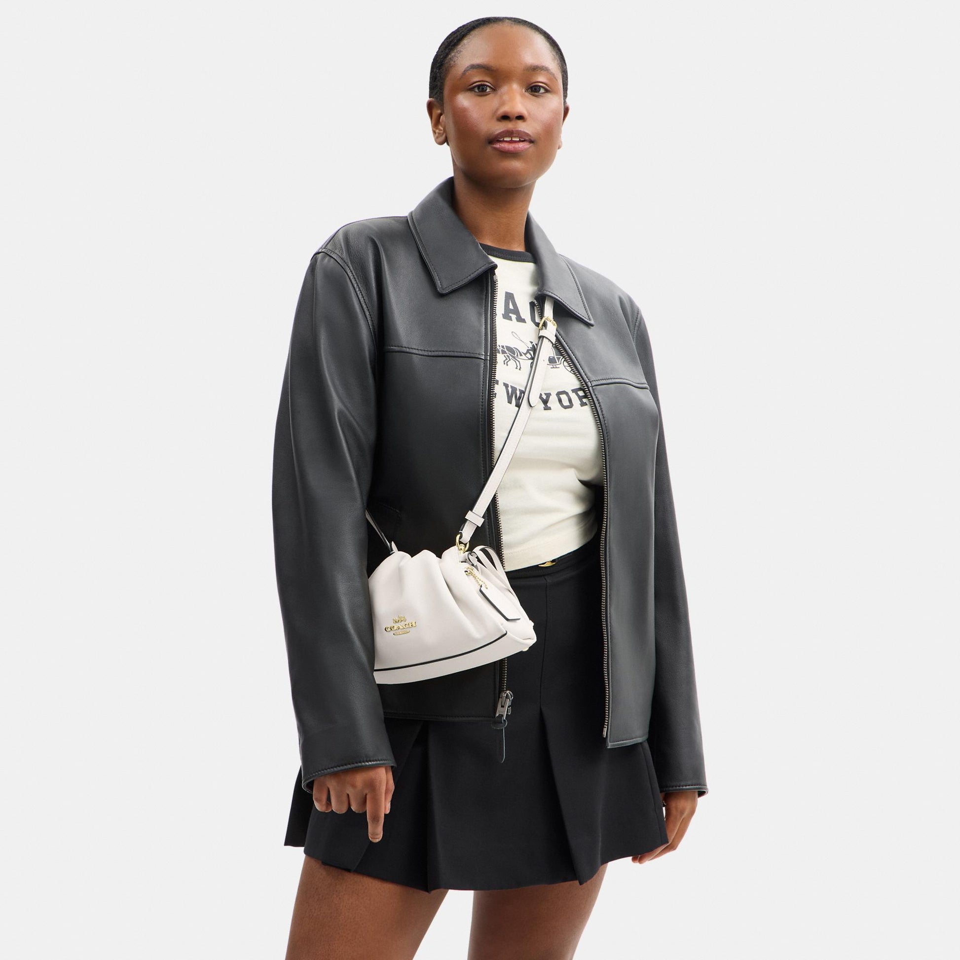 CV529-Faye Shoulder Bag with Ruching-Im/Chalk