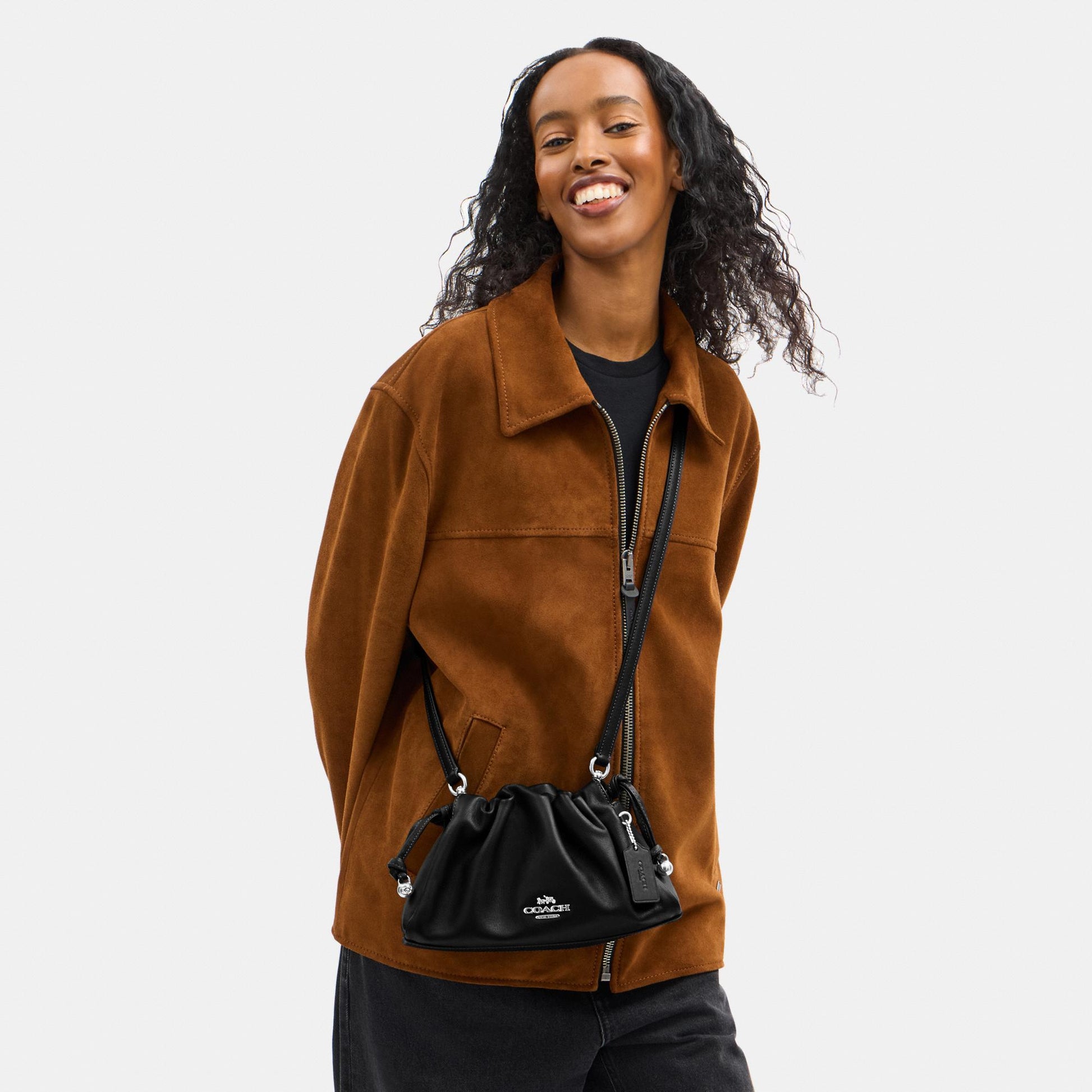 CV529-Faye Shoulder Bag with Ruching-Sv/Black