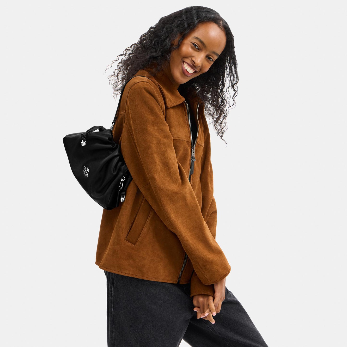 CV529-Faye Shoulder Bag with Ruching-Sv/Black