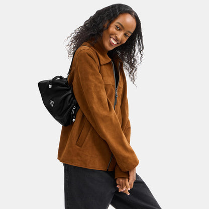 CV529-Faye Shoulder Bag with Ruching-Sv/Black