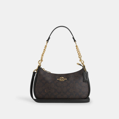 CV933-Teri Shoulder Bag In Signature Canvas-Im/Walnut/Black