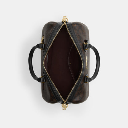 CV959-Rowan Large Satchel Bag in Signature Canvas-Im/Walnut/Black