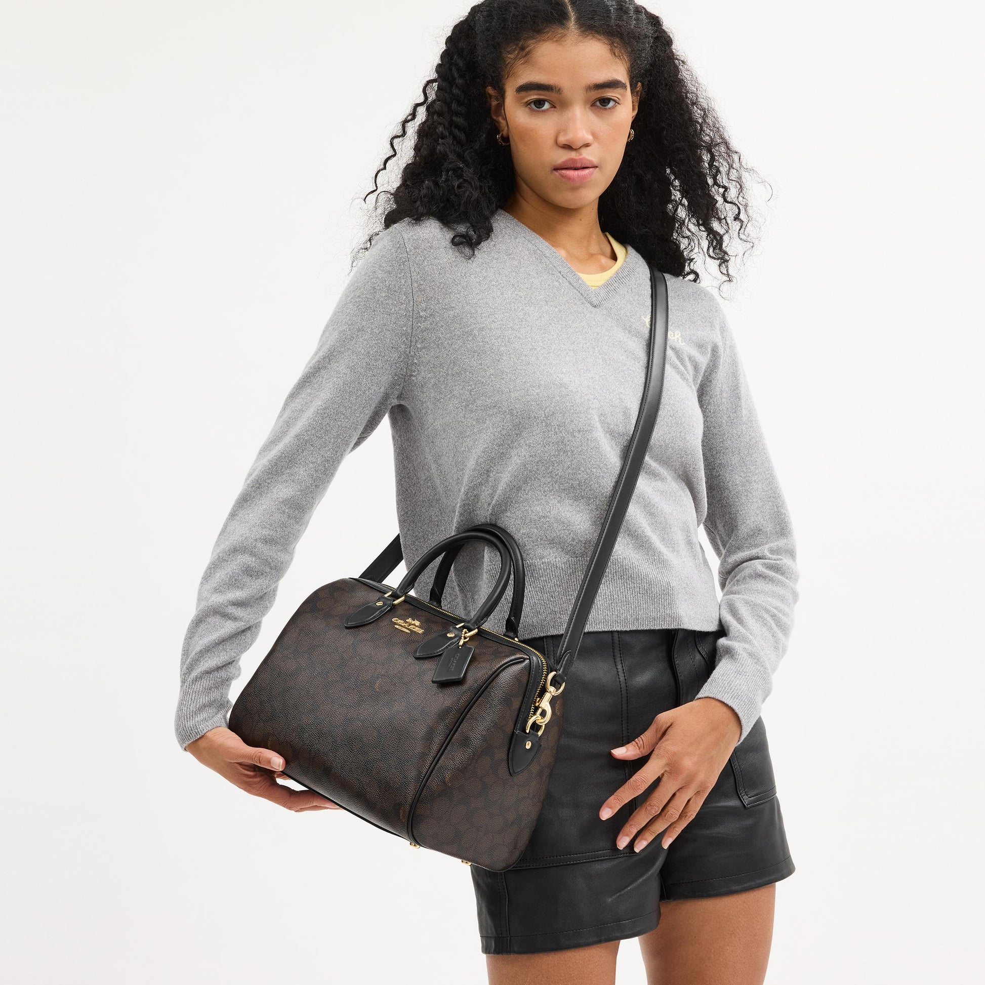 CV959-Rowan Large Satchel Bag in Signature Canvas-Im/Walnut/Black