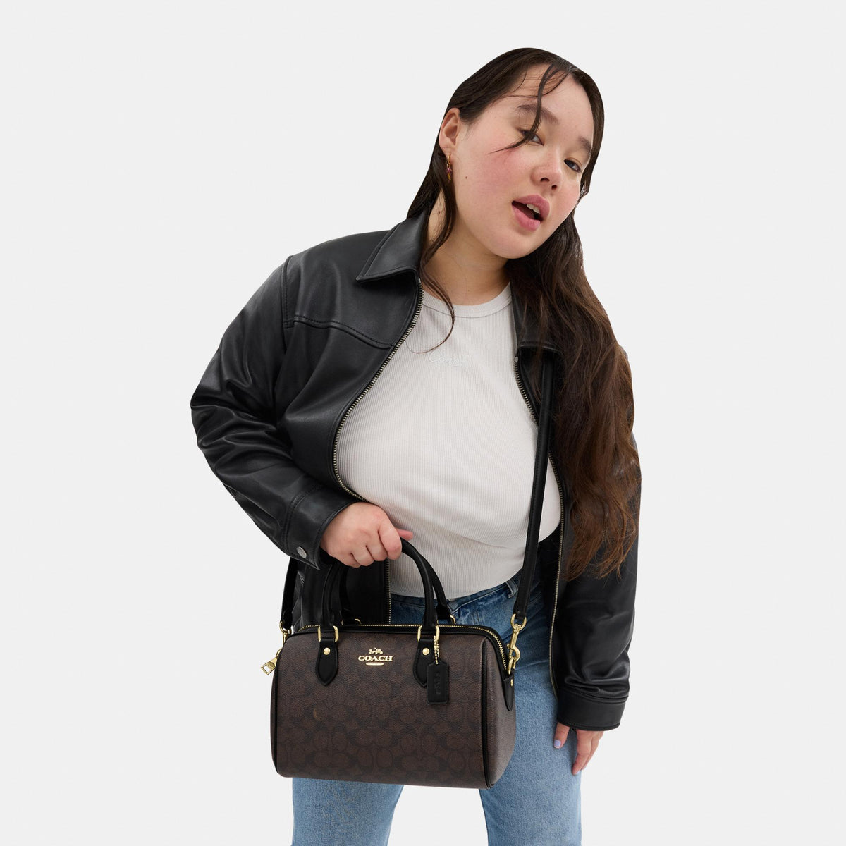 CV961-Rowan Satchel Bag in Signature Canvas-Im/Walnut/Black