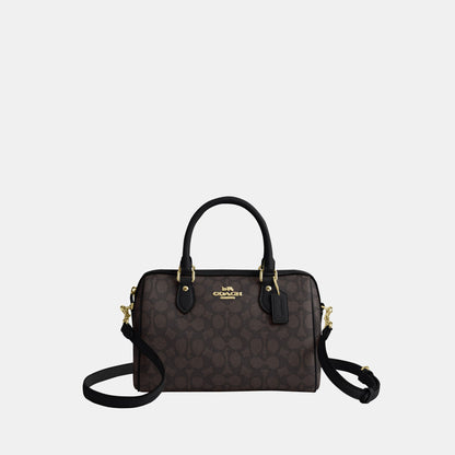 CV961-Rowan Satchel Bag in Signature Canvas-Im/Walnut/Black