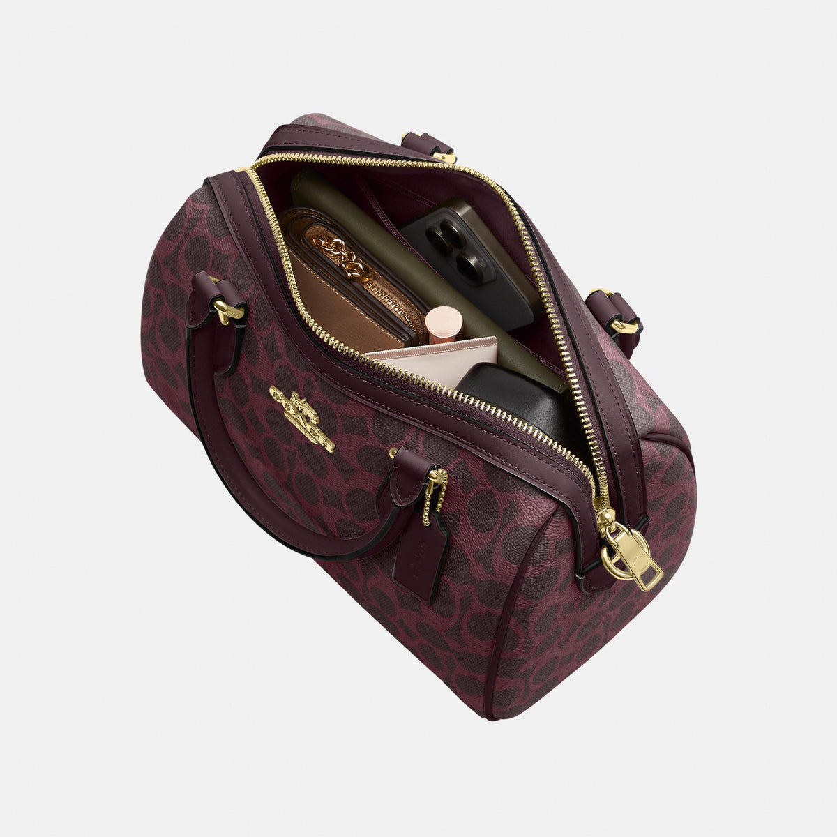 CV961-Rowan Satchel Bag in Signature Canvas-Im/Black Currant Multi