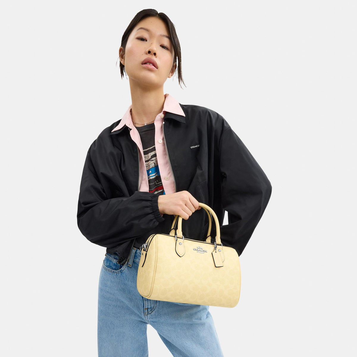 CV961-Rowan Satchel Bag in Signature Canvas-Sv/Hay