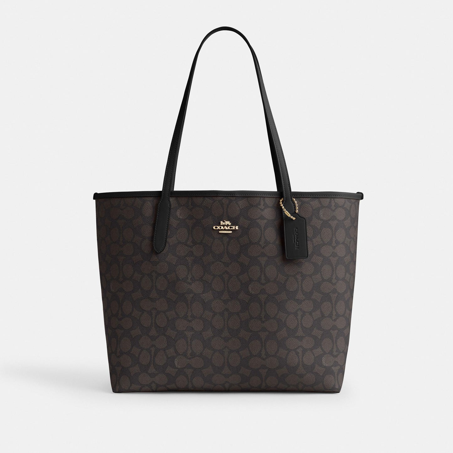 CV976-City Tote Bag In Signature Canvas-Im/Walnut/Black