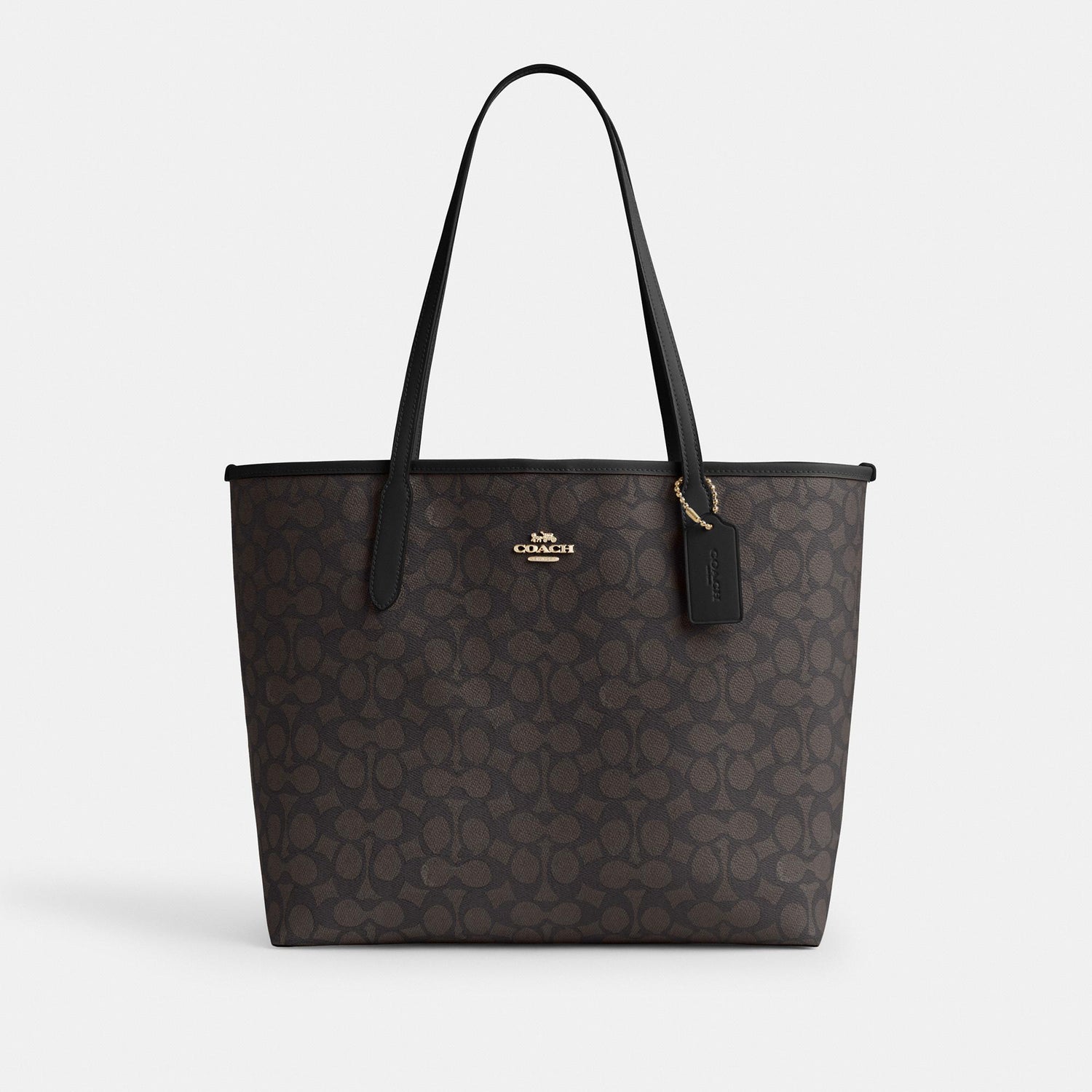 CV976-City Tote Bag in Signature Canvas-Im/Walnut/Black