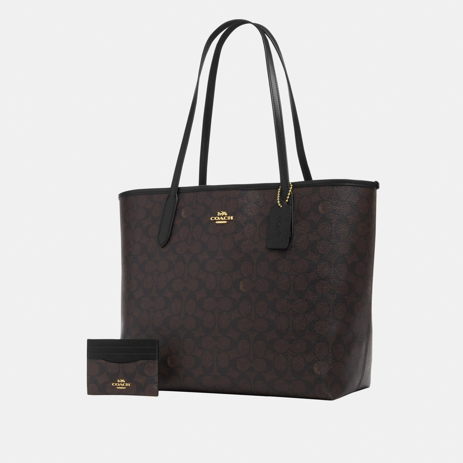 CV976-City Tote Bag In Signature Canvas-Im/Walnut/Black