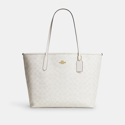 CV976-City Tote Bag in Signature Canvas-Im/White/Chalk