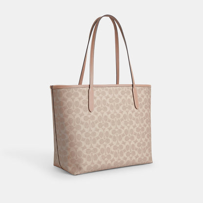 CV976-City Tote Bag in Signature Canvas-Sv/Sand/Taupe