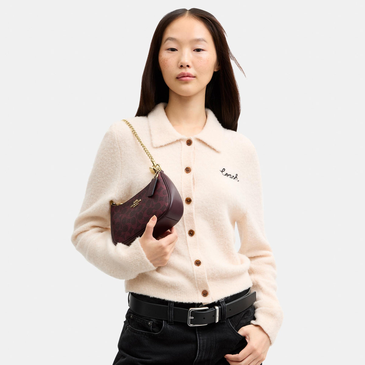 CW323-Teri Mini Crossbody Bag in Signature Canvas-Im/Black Currant