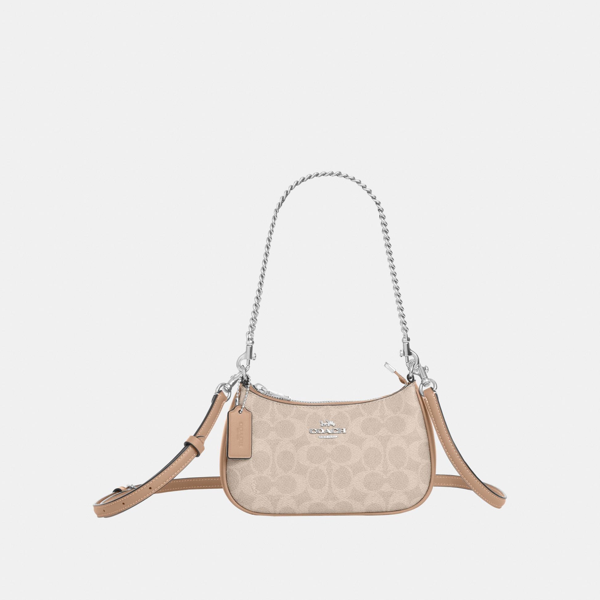 CW323-Teri Mini Crossbody Bag in Signature Canvas-Sv/Sand/Taupe