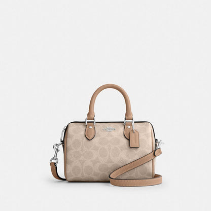 CW329-Mini Rowan Crossbody Bag in Signature Canvas-Sv/Sand/Taupe