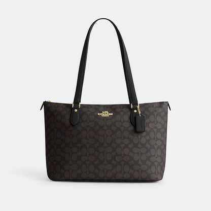CW381-Gallery Tote Bag In Signature Canvas-Im/Walnut/Black