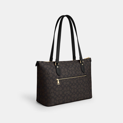CW381-Gallery Tote Bag In Signature Canvas-Im/Walnut/Black