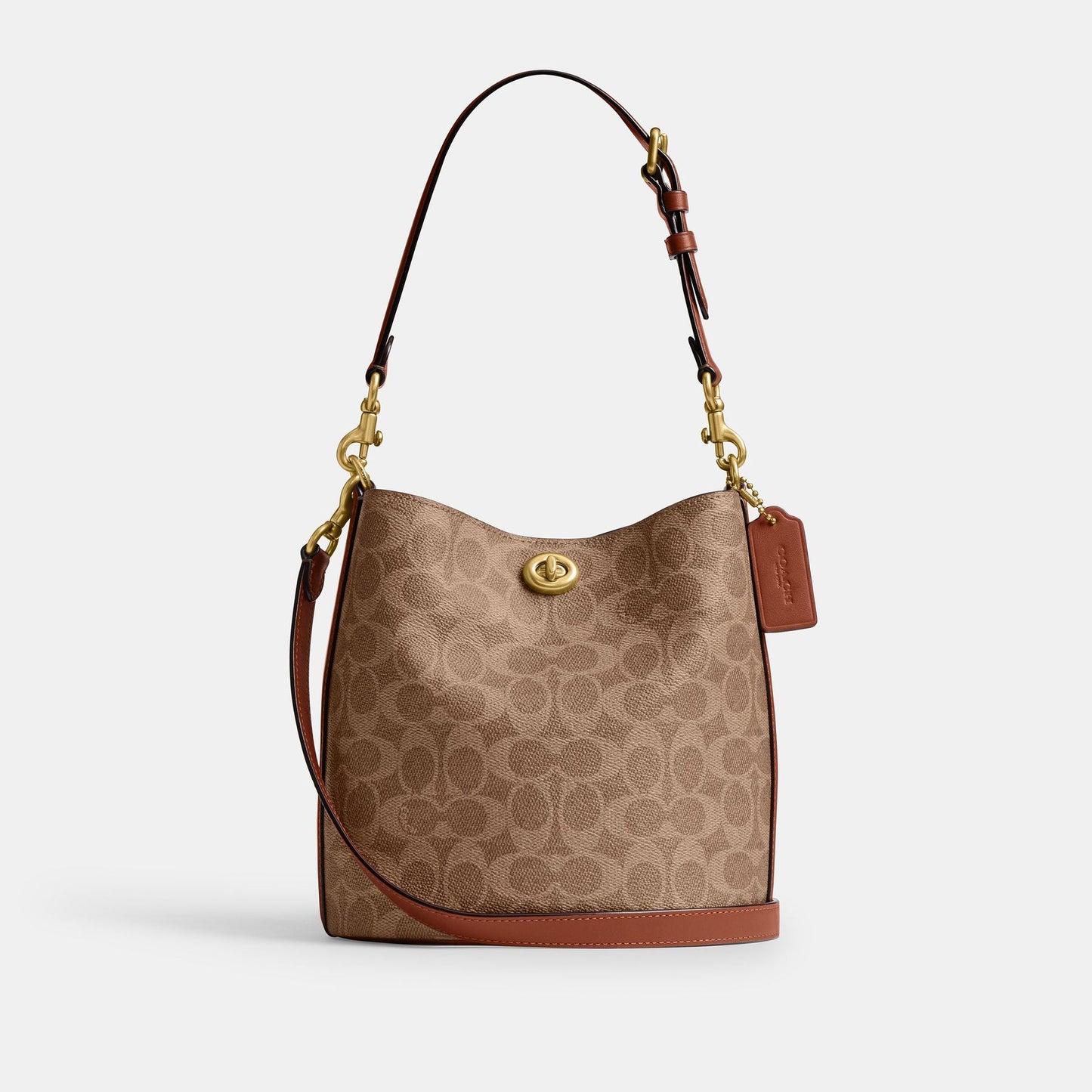 CW602-WILLOW SOFT BUCKET BAG 19 IN SIGNATURE CANVAS-B4/Tan Caramel