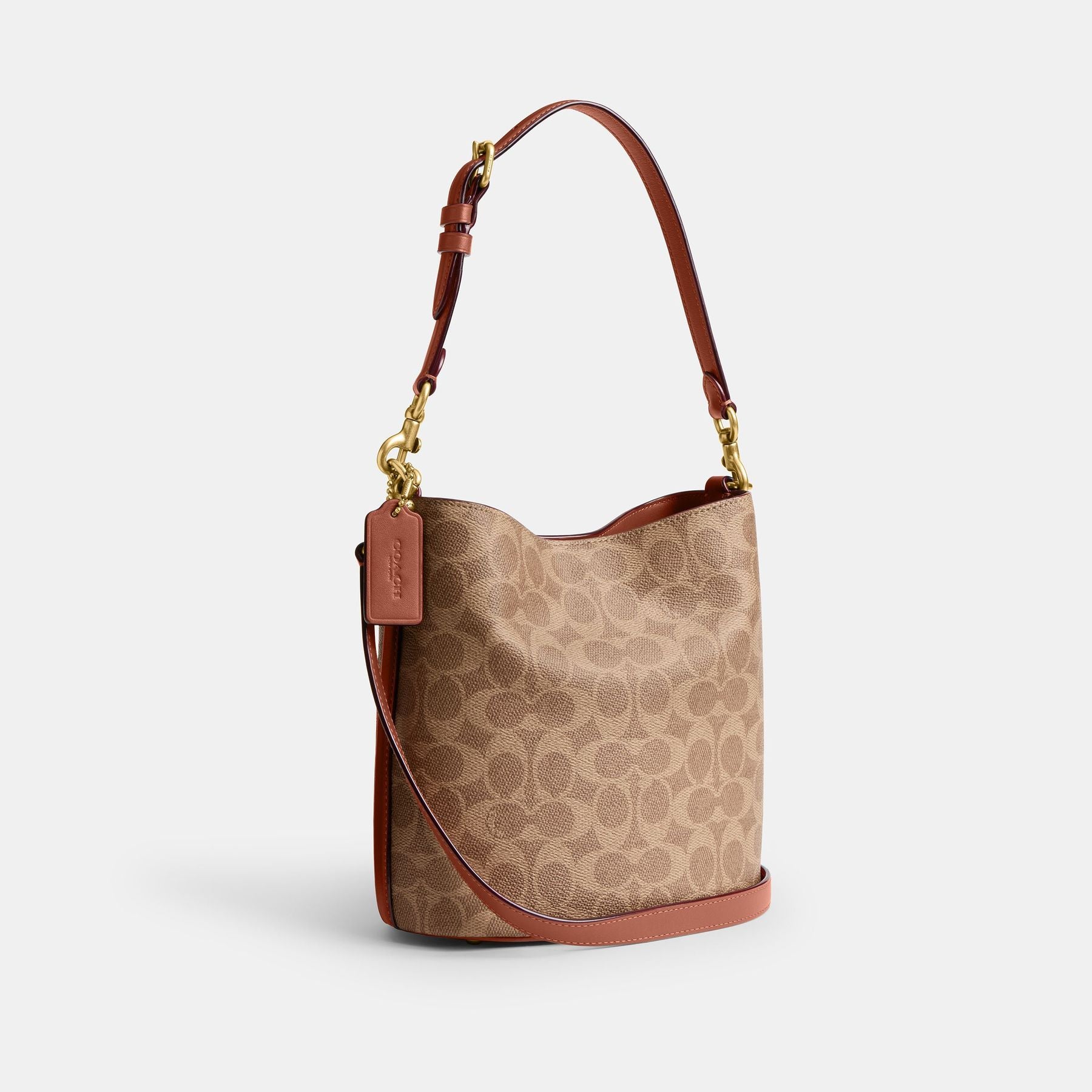 CW602-WILLOW SOFT BUCKET BAG 19 IN SIGNATURE CANVAS-B4/Tan Caramel