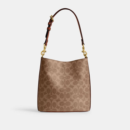 CW602-WILLOW SOFT BUCKET BAG 19 IN SIGNATURE CANVAS-B4/Tan Caramel