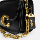 CW648-IDOL BAG WITH HORSE AND CARRIAGE CHAIN AND SNAKESKIN DETAIL-B4/Black