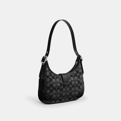 CW654-Hamptons Hobo Aus Signature-Jacquard Mit Kristallen-Lh/Black