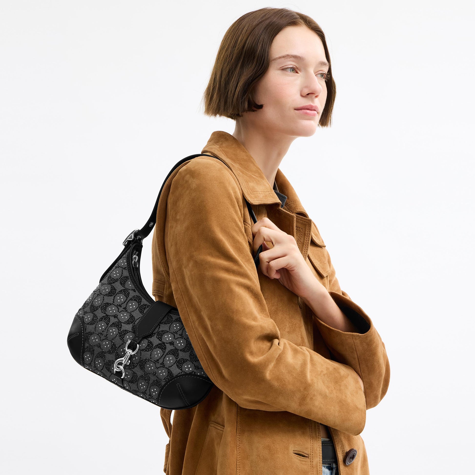 CW654-Hamptons Hobo Aus Signature-Jacquard Mit Kristallen-Lh/Black