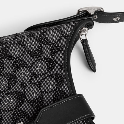 CW654-Hamptons Hobo Aus Signature-Jacquard Mit Kristallen-Lh/Black