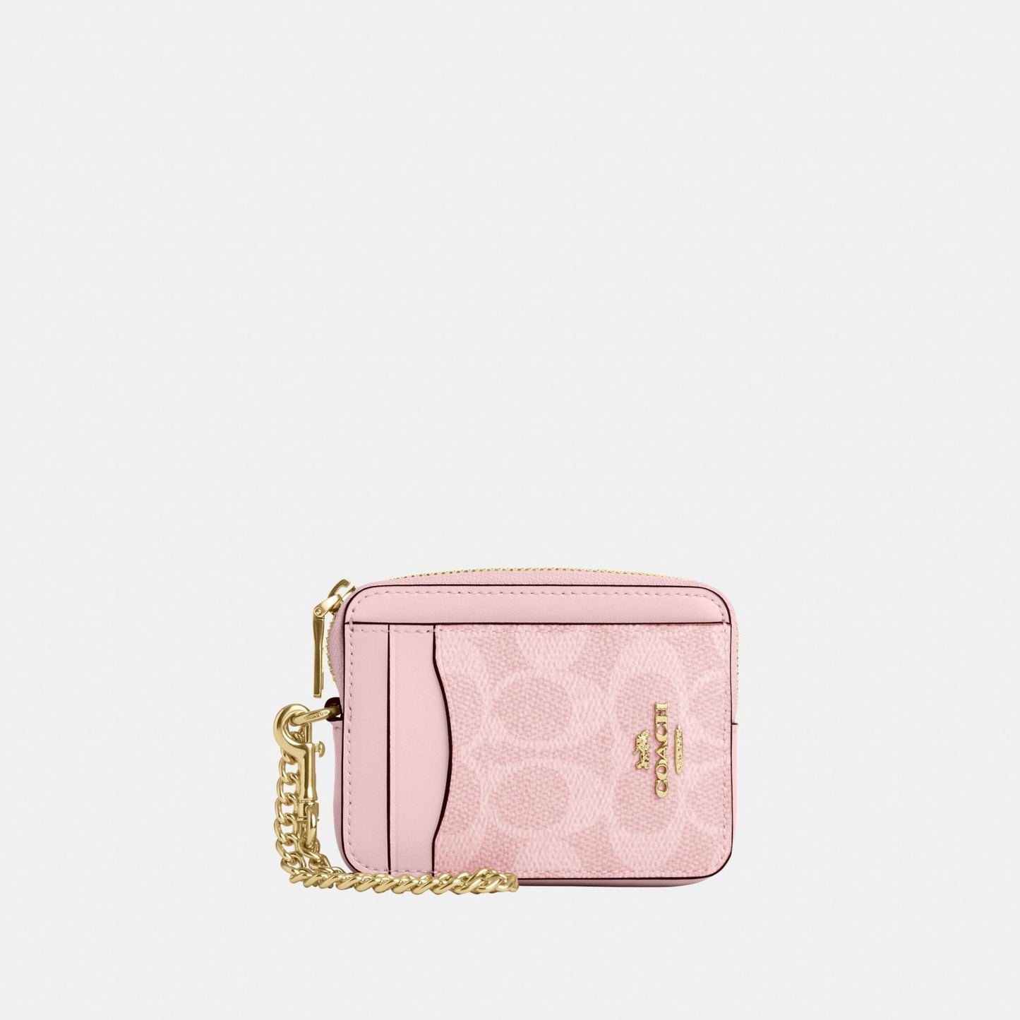 CW883-ZIP CARD CASE IN SIGNATURE CANVAS-IM/Powder Pink