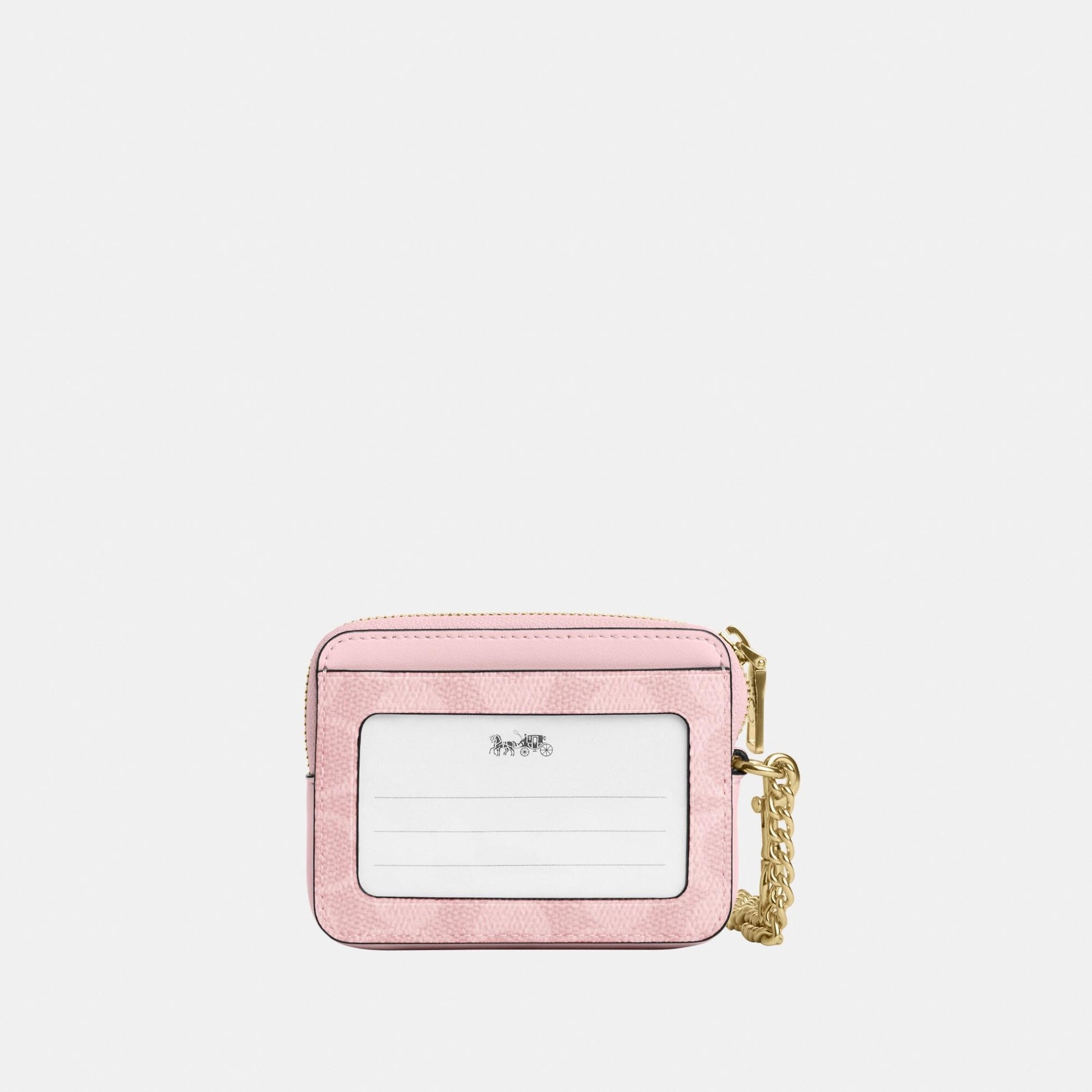 CW883-ZIP CARD CASE IN SIGNATURE CANVAS-IM/Powder Pink