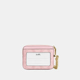 CW883-ZIP CARD CASE IN SIGNATURE CANVAS-IM/Powder Pink