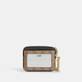 CW883-ZIP CARD CASE IN SIGNATURE CANVAS-IM/Tan/Black