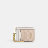 CW883-ZIP CARD CASE IN SIGNATURE CANVAS-IM/Sand/Chalk