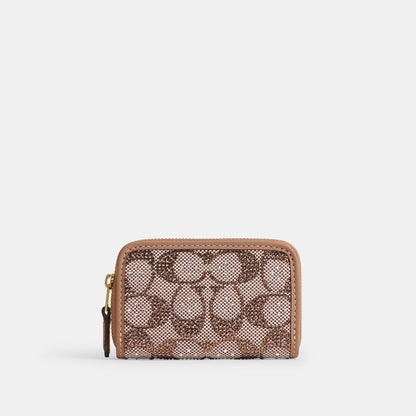 CX244-Essential Small Zip Around Card Case in Crystal Signature Jacquard-B4/Mushroom