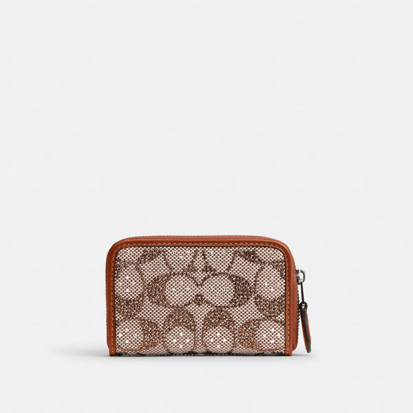 Essential Small Zip Around Card Case In Crystal Signature Jacquard