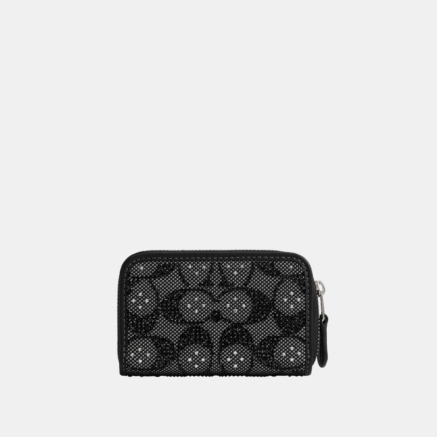 CX244-Essential Small Zip Around Card Case In Crystal Signature Jacquard-Lh/Black