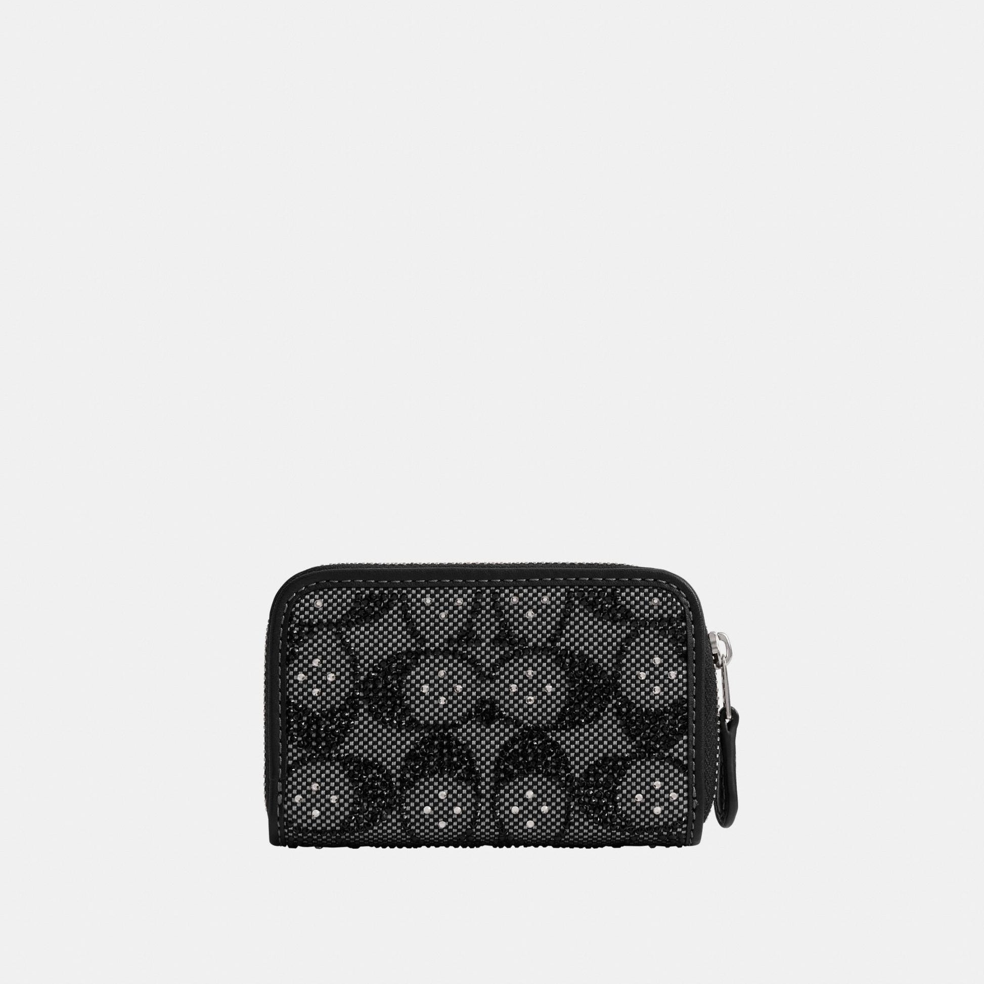 CX244-Essential Small Zip Around Card Case In Crystal Signature Jacquard-Lh/Black