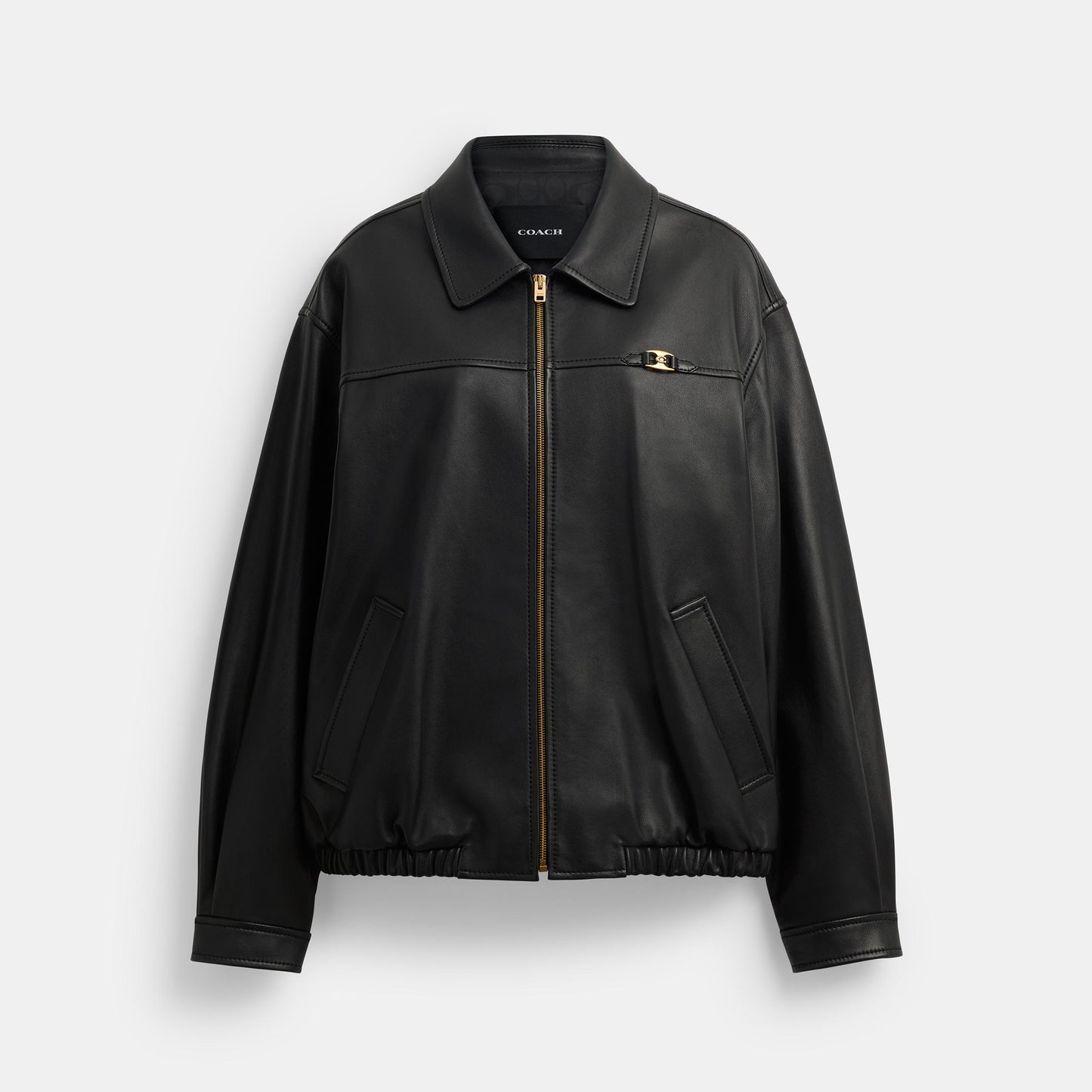 CX302-Heritage C Plaque Oversized Leather Jacket-Black