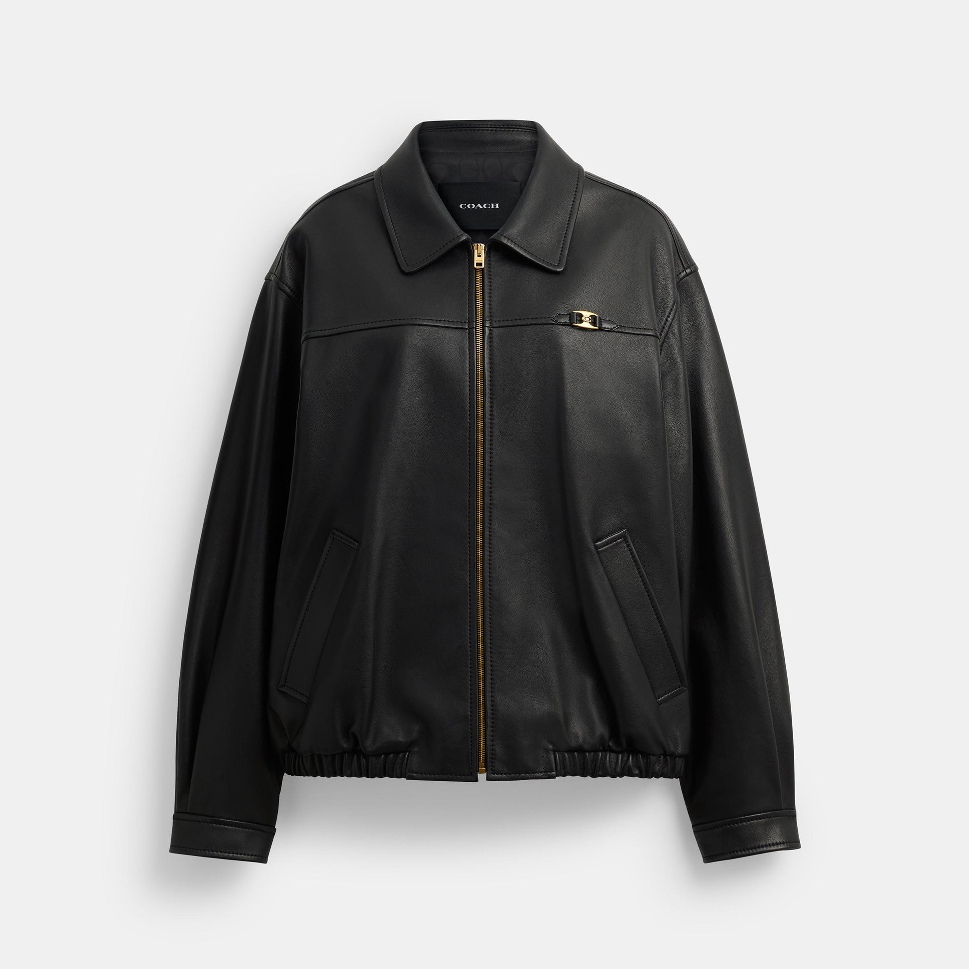 CX302-Heritage C Plaque Oversized Leather Jacket-Black