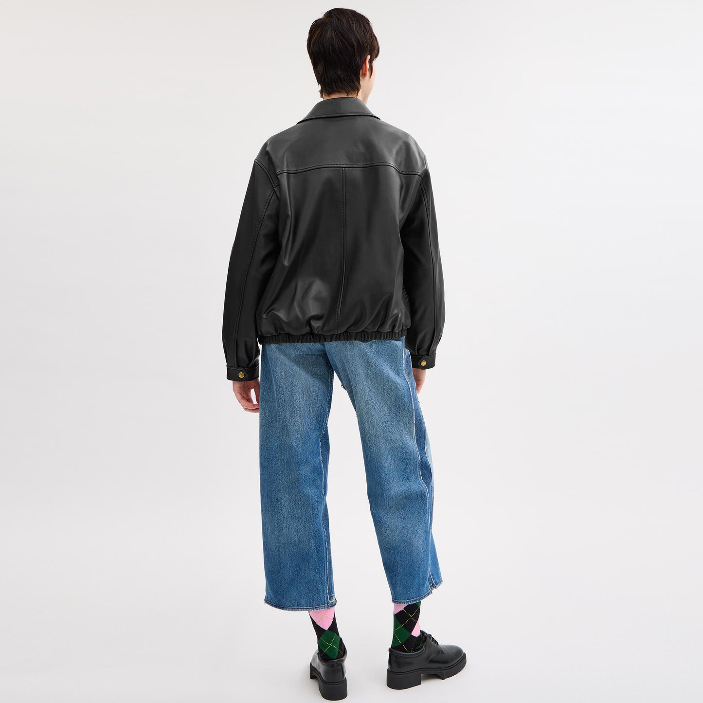 CX302-Heritage C Plaque Oversized Leather Jacket-Black