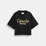 CX311-New Year Coach Snake Script Cropped T-Shirt In Organic Cotton-Black