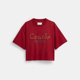 CX311-New Year Coach Snake Script Cropped T-Shirt In Organic Cotton-Red.