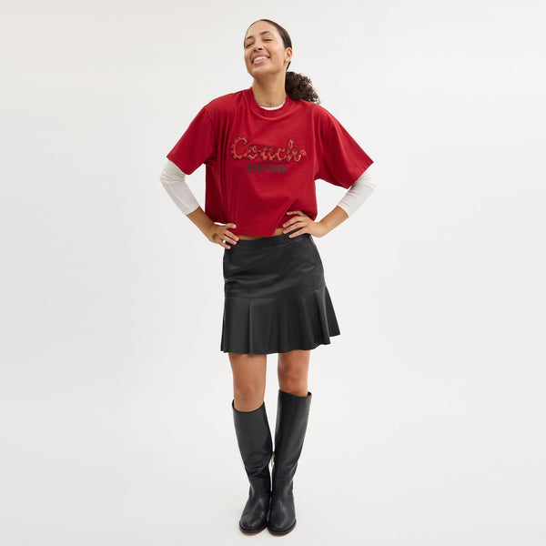 New Year Coach Snake Script Cropped T-Shirt In Organic Cotton