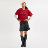 CX311-New Year Coach Snake Script Cropped T-Shirt In Organic Cotton-Red.