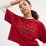 CX311-New Year Coach Snake Script Cropped T-Shirt In Organic Cotton-Red.