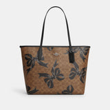 CY652-City Tote Bag In Signature Canvas With Bow Print-Sv/Tan/Black Multi