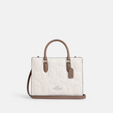 CY671-Maggie Small Tote Bag In Blocked Signature Leather-SV/Chalk/Taupe